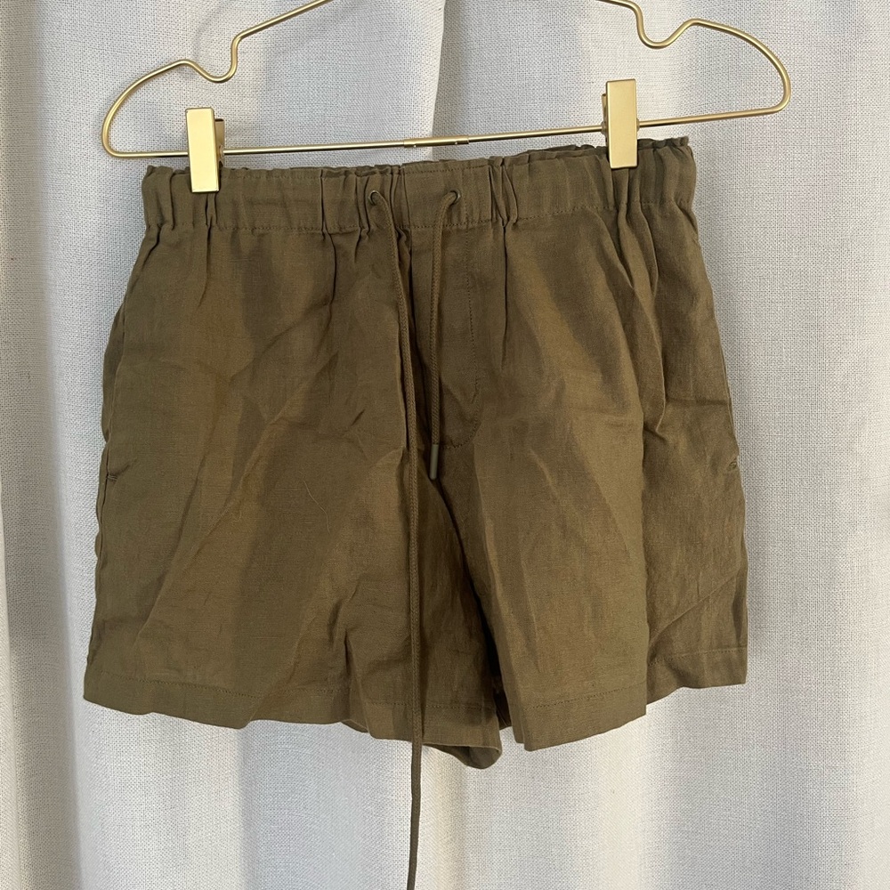 Olive 100% European linen shorts